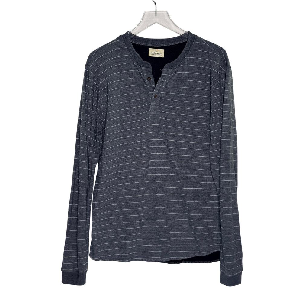 Marine Layer Mens Henley T-Shirt Double Knit Long Sleeve Gray Striped M/L Marge